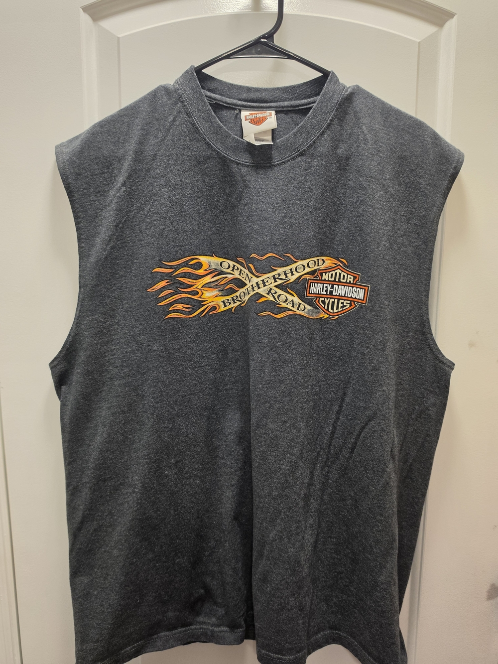 Harley-Davidson Charcoal Sleeveless Tee with Orange Flame Logo
